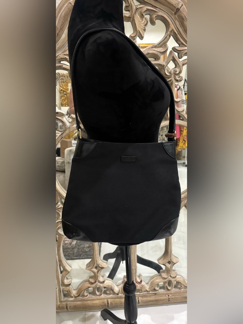 Gucci Black Shoulder Bag with Leather Trim